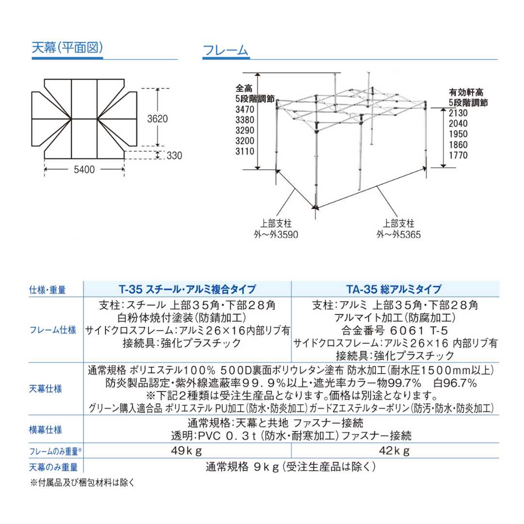 ミスタークイック TA-35 3.6m x 5.4m 総アルミタイプ