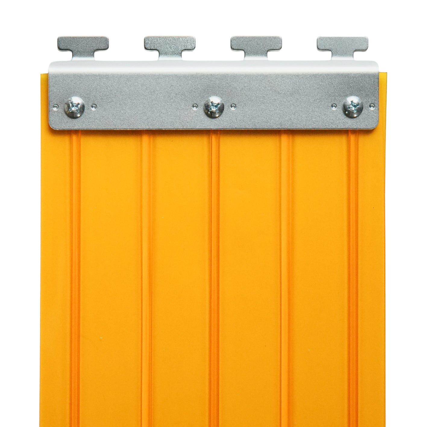 【コレクション無し】のれんビニール リブ付防炎静電防虫オレンジ t2ｍｍ 200mm幅 mカット Bタイプ固定式ハンガー付き