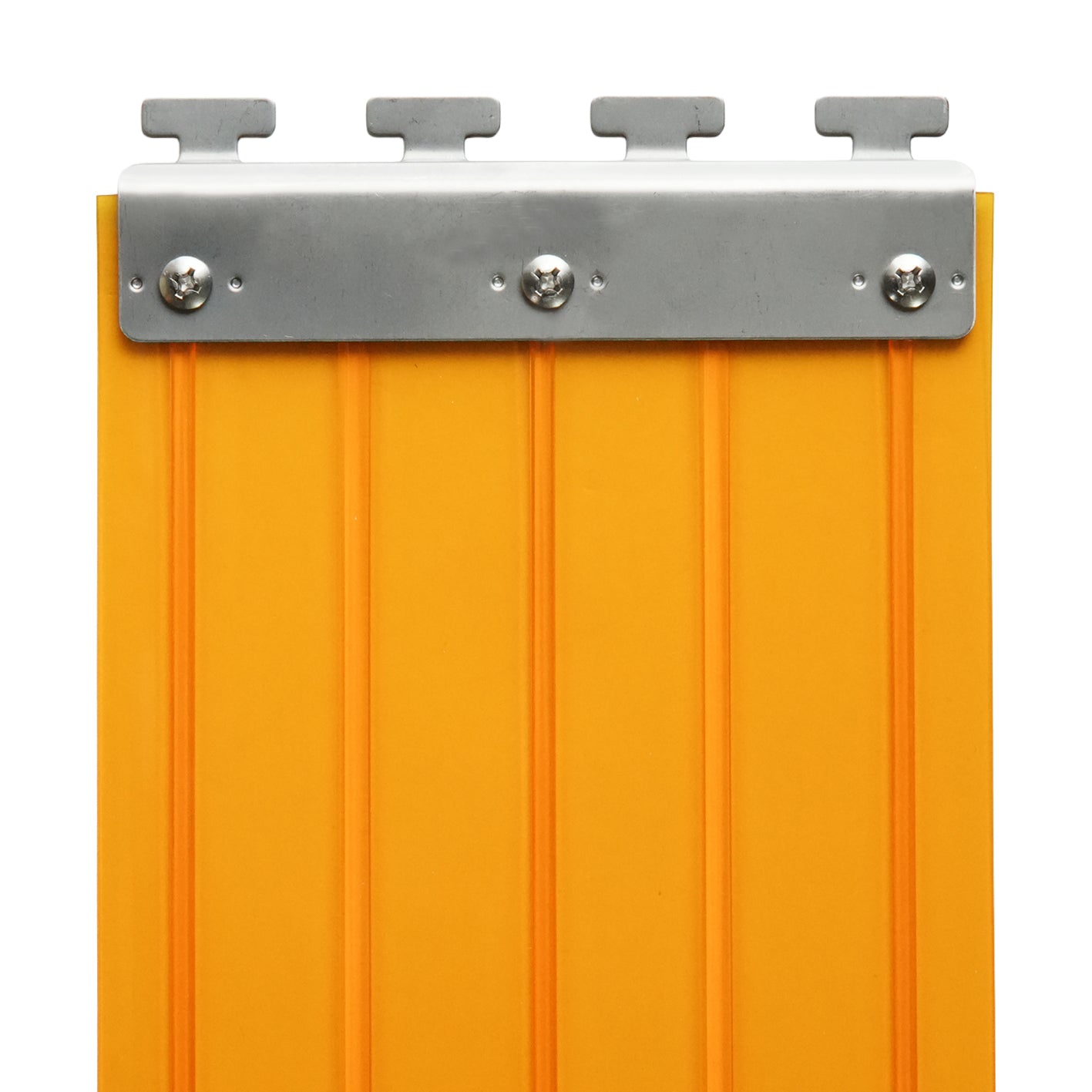 【コレクション無し】のれんビニール リブ付静電防虫オレンジ t2ｍｍ 200mm幅 mカット Bタイプ固定式ハンガー付き