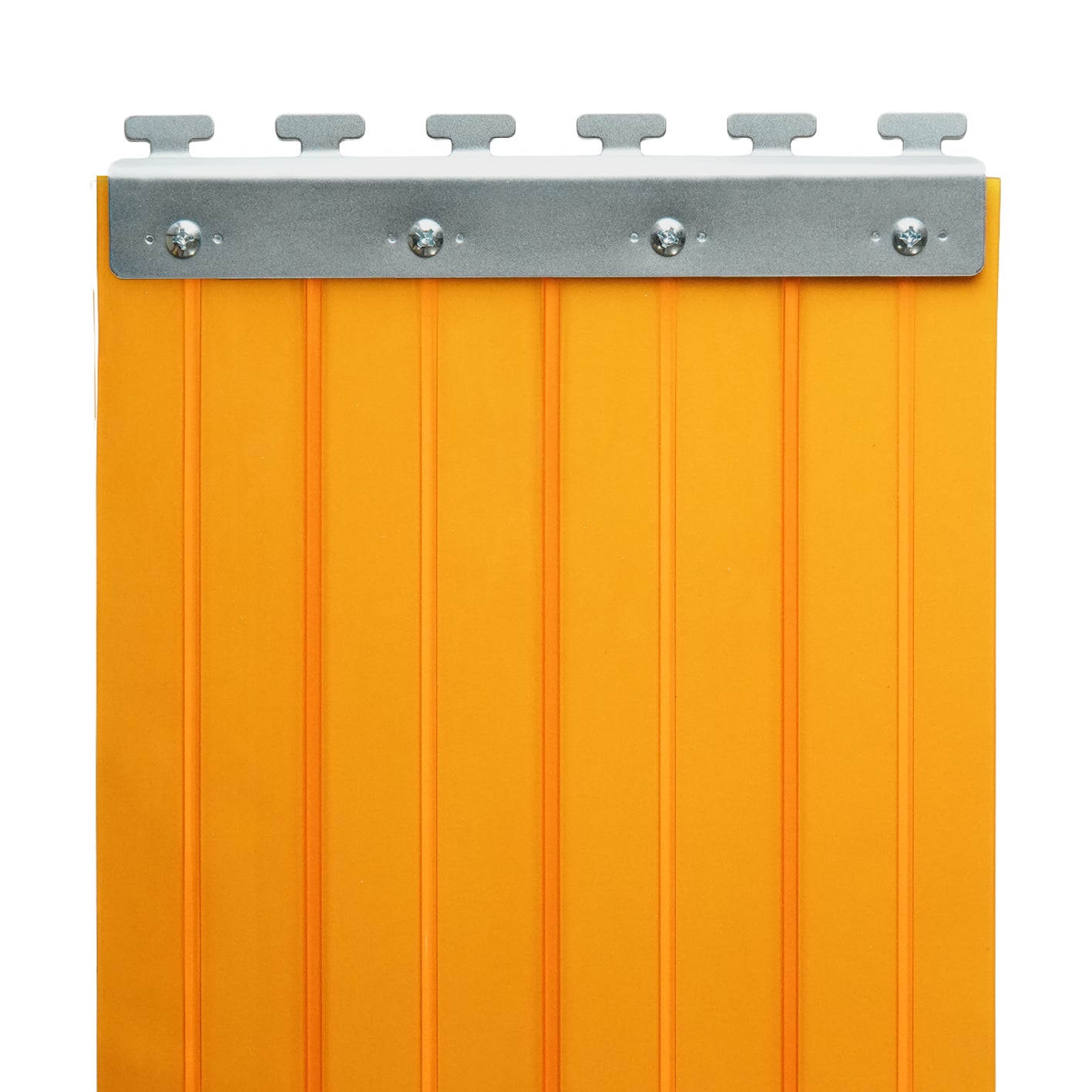 【コレクション無し】のれんビニール リブ付防炎静電防虫オレンジ t2ｍｍ 300mm幅 mカット Bタイプ固定式ハンガー付き